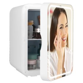 6L/1.6GAL Portable Beauty Fridge Mini Cosmetic Refrigerator AC/DC Skincare Makeup Cooler Warmer with Mirror Door 3-Brightness Light for Bedroom Travel